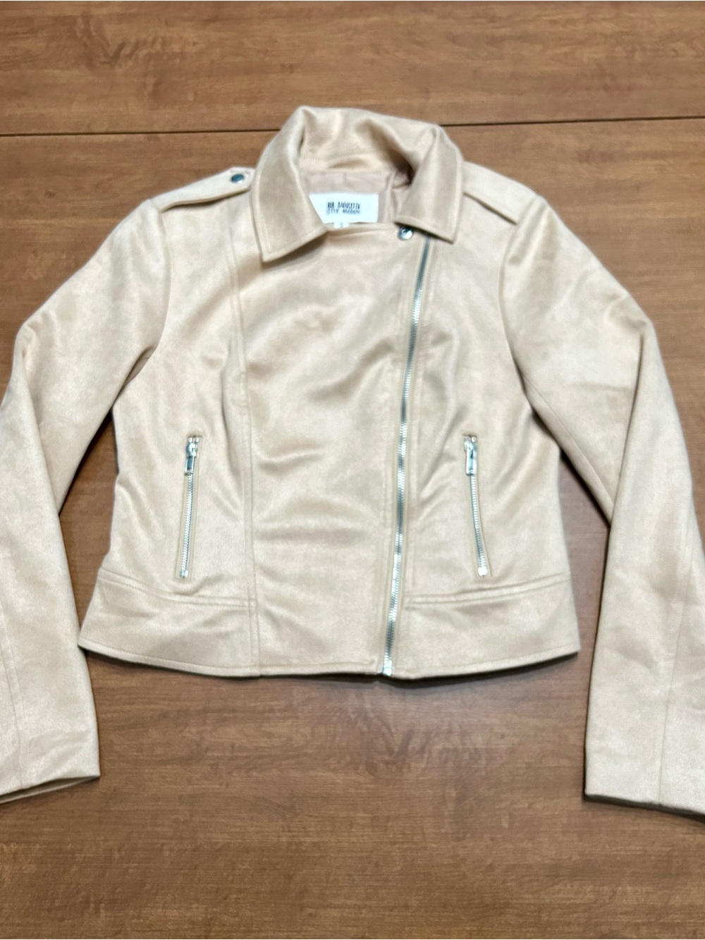 BB Dakota Light Beige Suede Moto Jacket